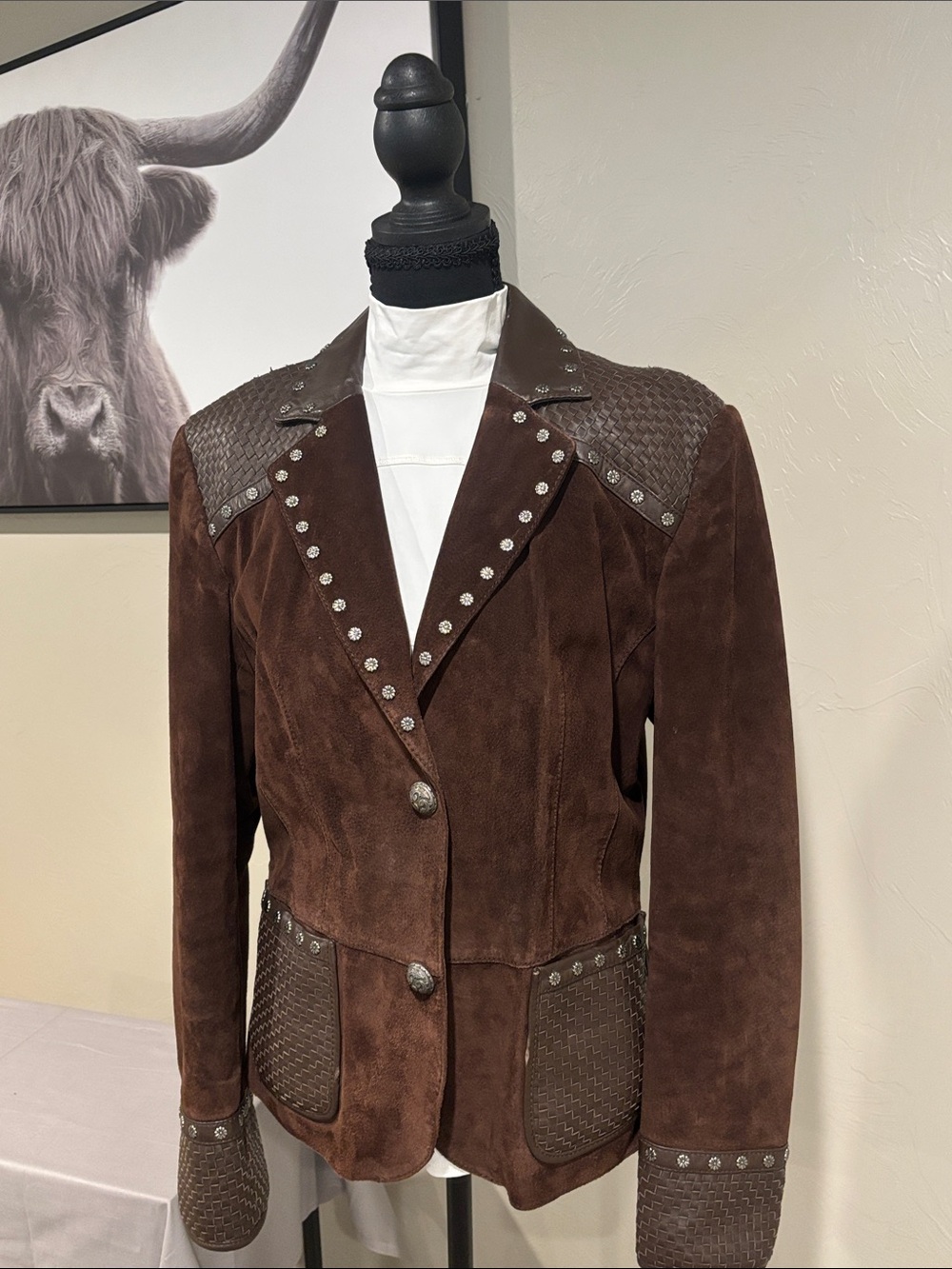 Vintage Cripple Creek Brown Suede Western Jacket with Stud Details